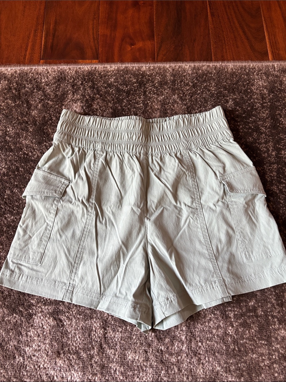 Yogalicious Sage Green Elastic-Waist Cargo Shorts